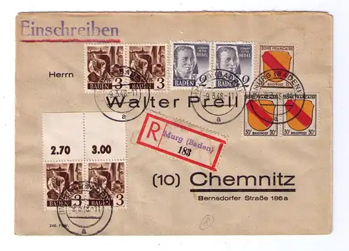 1948 Allg. - R-Brief aus HOTTINGEN über MURG  / Antwortumschlag von Walter Prell - Chemnitz