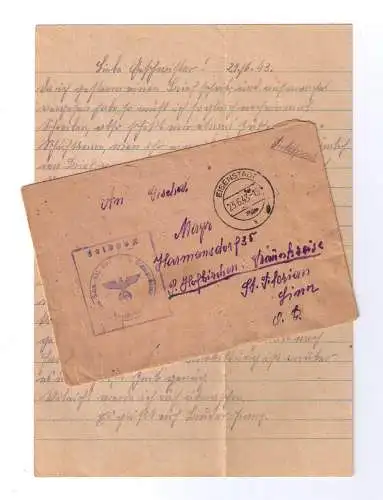 Feldpost 1943 aus der Jägerkaserne Eisenstadt - nach Hofkirchen i. Traunkreis (Ö)