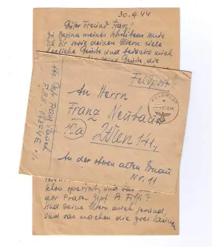 Feldpost 1944 von der FPN 06374E / adressiert nach Wien