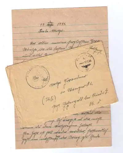 Feldpost Dez. 1944 - von FPN 23229 adressiert nach Hohenzell bei Ried (Oberdonau)