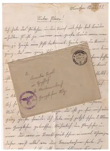 Feldpost 1941 - Brief aus München - adressiert nach Obertrennbach bei Gangkofen