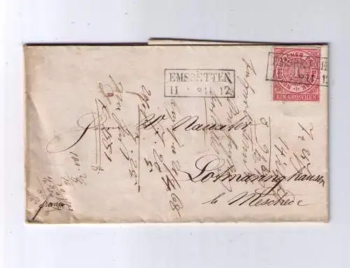 NDP 1868 / Ra2 EMSDETTEN / Nachverwendung / Papiersiegel "GEBR. WILMERS - AMSTERDAM - EMSDETTEN"