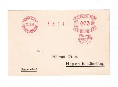 DR Absenderfreistempel - Nordhorn (Grfsch. Bentheim) 1926 - Firma "POVEL Nord"