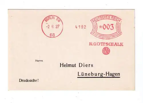 DR Absenderfreistempel - Berlin SW 1927 - Firma "N. Gottschalk"