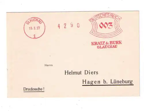 DR Absenderfreistempel - Glauchau 1927 - Firma "Kratz & Burk"