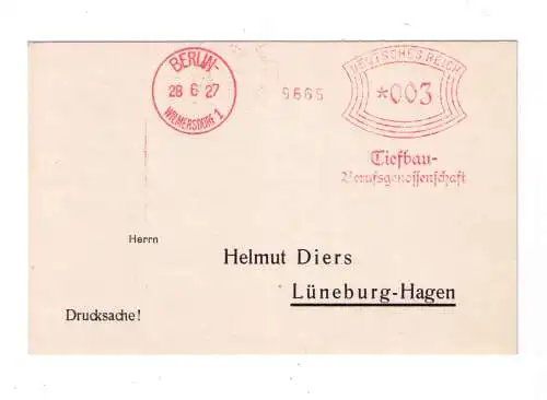 DR Absenderfreistempel - Berlin Wilmersdorf  1927 - "Tiefbau -Berufsgenossenschaft"