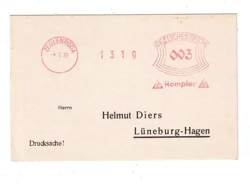 DR Absenderfreistempel - Zeulenroda 1927 - Firma "RÖMPLER"