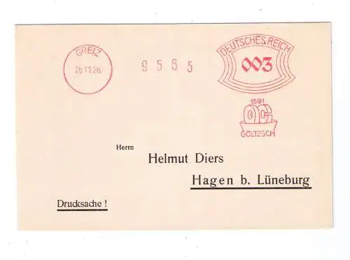 DR Absenderfreistempel - Greiz 1926 - Firma "Göltzsch"