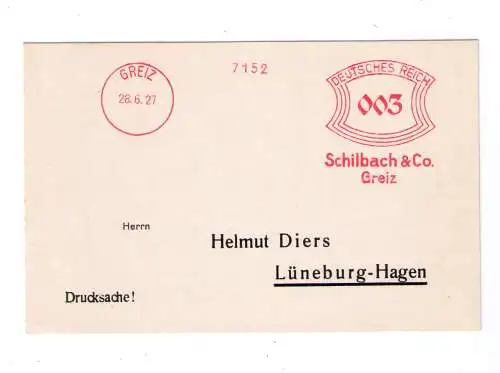 DR Absenderfreistempel - Greiz 1927 - Firma "Schilbach & Co"