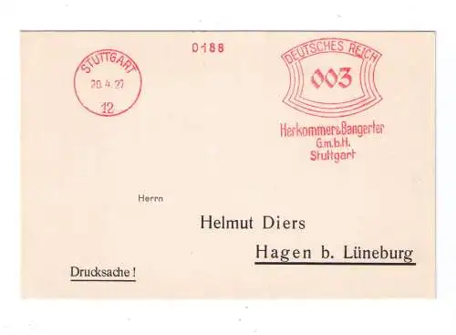 DR Absenderfreistempel - Stuttgart 1927 - Firma "Herkommer & Bangerter G.m.b.H."