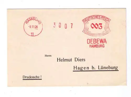 DR Absenderfreistempel - Hamburg 1926 - Firma "DEBEWA"