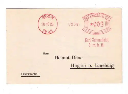 DR Absenderfreistempel - Berlin SW 48 1926 - Firma "Carl Schmalfeldt G.m.b.H."