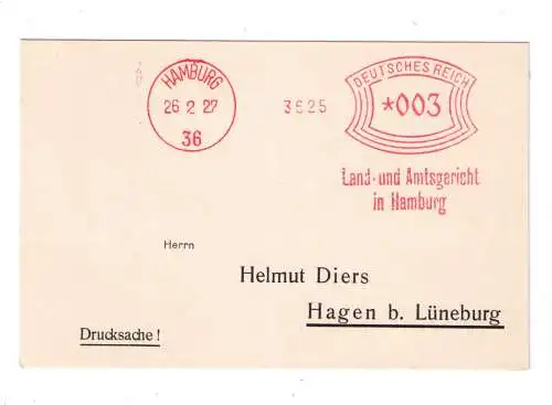 DR Absenderfreistempel - Hamburg 1927 - "Land- und Amtsgericht"