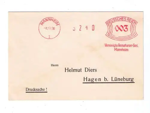 DR Absenderfreistempel - Mannheim 1926 - "Vereinte Armaturen - Ges."