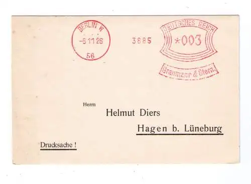 DR Absenderfreistempel - Berlin W 1926 - Firma "Graumann & Stern"