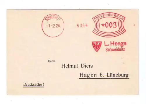 DR Absenderfreistempel - Schweidnitz 1926 - Firma "L. Heege"