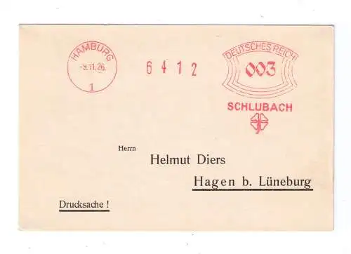 DR Absenderfreistempel - Hamburg 1926 - Firma "Schlubach"