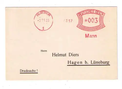 DR Absenderfreistempel - Hildesheim 1926 - Firma "Mann"