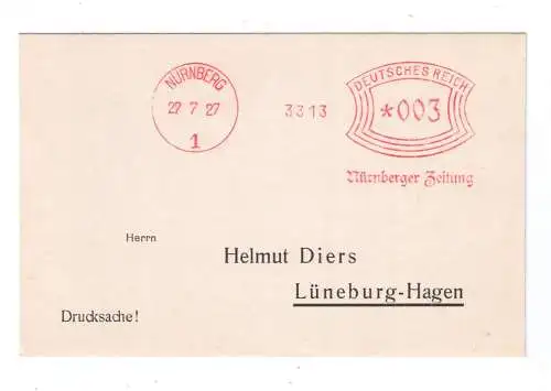 DR Absenderfreistempel - Nürnberg 1927 - "Nürnberger Zeitung"