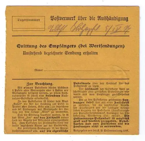 1917 Paketkarte Bayern - aus Regensburg an Schloßgutverwalter in Grünbach bei Erding