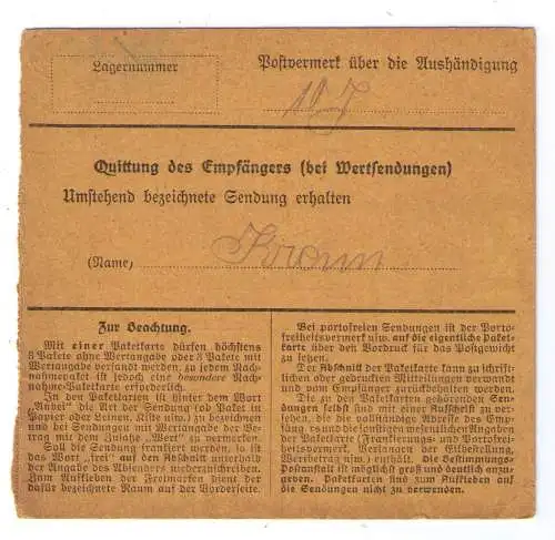 1917 Paketkarte Bayern - adressiert nach Salzweg bei Passau / König Ludwig Buntfrankatur