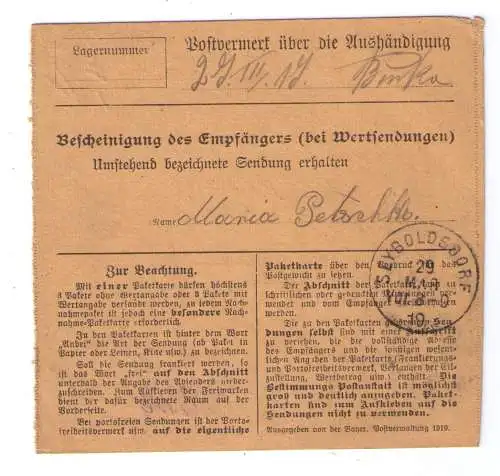 1919 Paketkarte Bayern - Einschreiben - nach Kobl bei Seyboldsdorf / Vilsbiburg