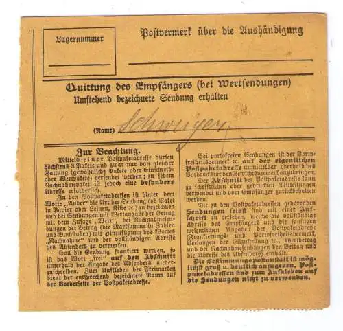 1917 Paketkarte Bayern - Firmen-Postpaketadresse von Julius Levi München - Buntfrankatur - Reichenkirchen