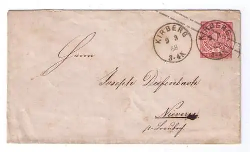 NDP 1868 / 1 Groschen Ganzsache - K1 KIRBERG 9.3 - adressiert nach Nievern bei Braubach - Nachverwendung