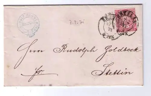 NDP 1871 / 1 Gr. Mi.-Nr. 16  - K2 BRESLAU 7.2 - adressiert nach Stettin - Firmenstempel "Rudolf Renner"