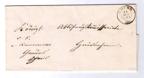 Altdeutschland  Württemberg 1854 / aus Gmünd, adressiert an die Ablösungskommissariate in Heidenheim