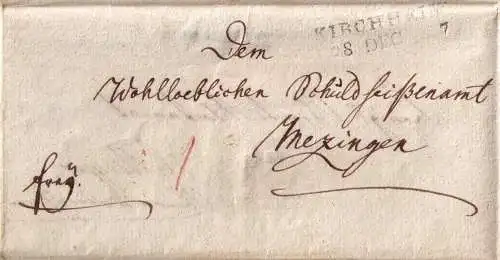 Vorphila  Württemberg um 1827 /  L2 Kirchheim -  adressiert nach Metzingen - doppelt verwendet