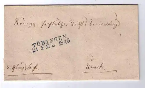 Vorphila  Württemberg 1845 / L2 TÜBINGEN, adressiert nach Urach