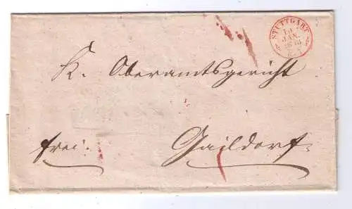 Vorphila  Württemberg 1848 / roter K2 Stuttgart / Doppelverwendung - innen Steigbügelstempel GAILDORF