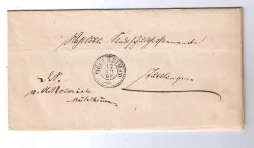 Altdtl.  Württemberg 1868 / 4 x K3-Stempel / von Mühlhein A/D nach Tuttlingen / Doppelverwendung