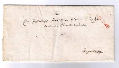 Vorphila  Württemberg ca. 1820 / roter Fahrpost-Stempel EHINGEN, adressiert nach Regensburg / Siegel