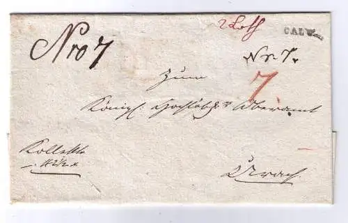 Vorphila  Württemberg ca. 1820 / Fahrpost-Stempel CALW auf Wertbrief nach Urach