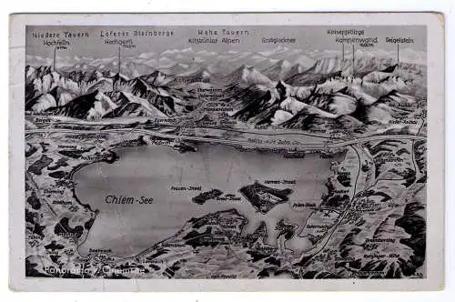 1941 - AK Panorama Chiemsee / gelaufen von Stephanskirchen b. Rosenheim nach Leoben (Ö)