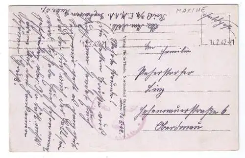 1942 - AK Nordseebad Cuxhaven - Marine - adressiert nach Linz in Österreich