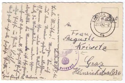 1942 AK Landeck (Tirol Vorarlberg) - adressiert nach Graz