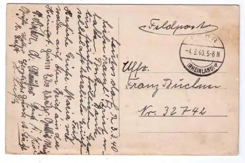 1940 - AK Neuwied (Rheinland) - Bismarckpark / gelaufen ab FAHR / Todesmeldung