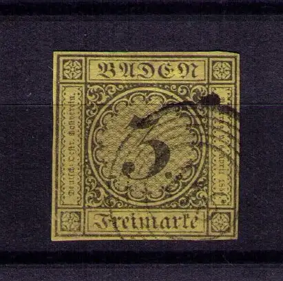 Baden 1851 - Mi. 2b mit 5-Ringstempel "116" Renchen