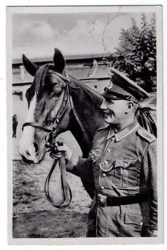 1941 - AK Soldat mit Pferd  / gelaufen von Linz nach Andorf (Oberdonau)