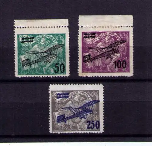 Tschechoslowakei 1922 - Mi. 199 - 201 mit Aufdruck / 2 x Oberrand / *