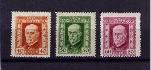 Tschechoslowakei 1925 - Mi.-Nr 221 - 223 / Präsident Masaryk / * mit Falz