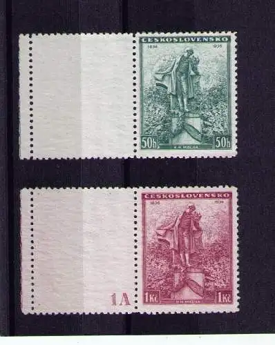 Tschechoslowakei 1936 - Mi. 345 - 346 / jeweils mit Leerfeld