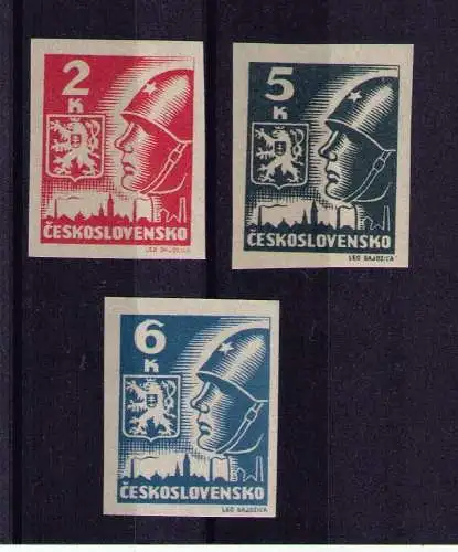 Tschechoslowakei 1945 - Mi. 408 - 410 / Freimarken Sowjetsoldat / **