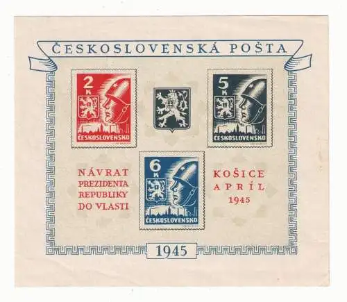 Tschechoslowakei 1945 - Block 6 mit aufgedruckter Zähnung
