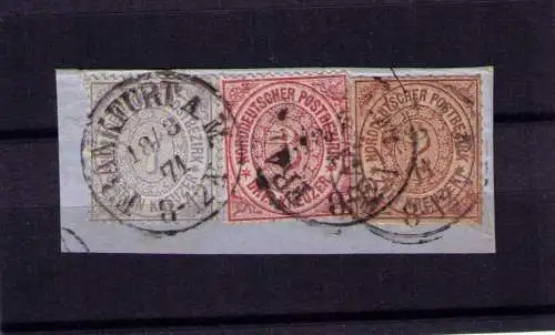 1871 - Briefmarken NDP Mi. 22, 21 und 8 auf Briefstück.