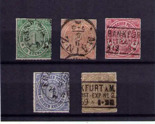 Briefmarken NDP Mi. 7-11 / 1 bis 18 Kreuzer / kompletter Satz