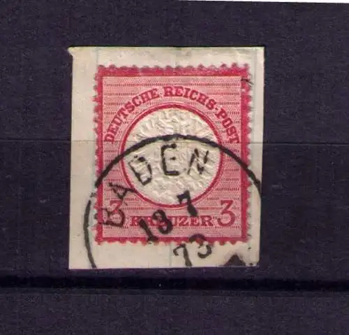 1873 - großer Brustschild Mi. 25 auf Briefstück - gestempelt BADEN